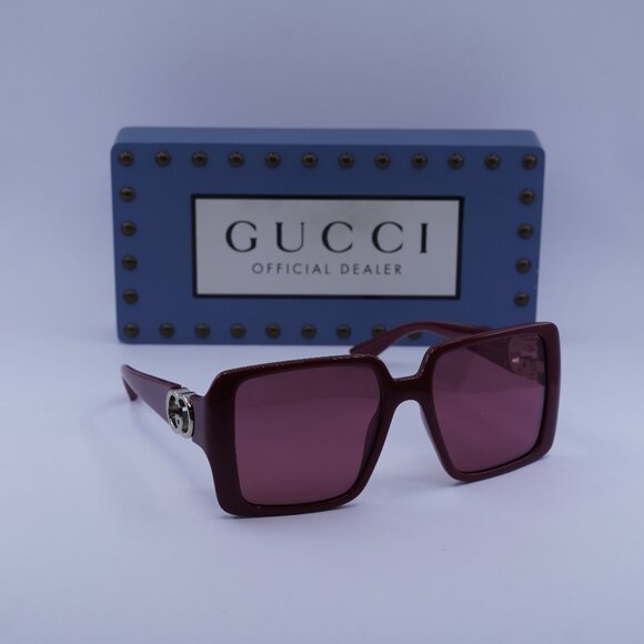 Gucci GG1692S 005 Square Sunglasses - Burgundy - Picture 1 of 11